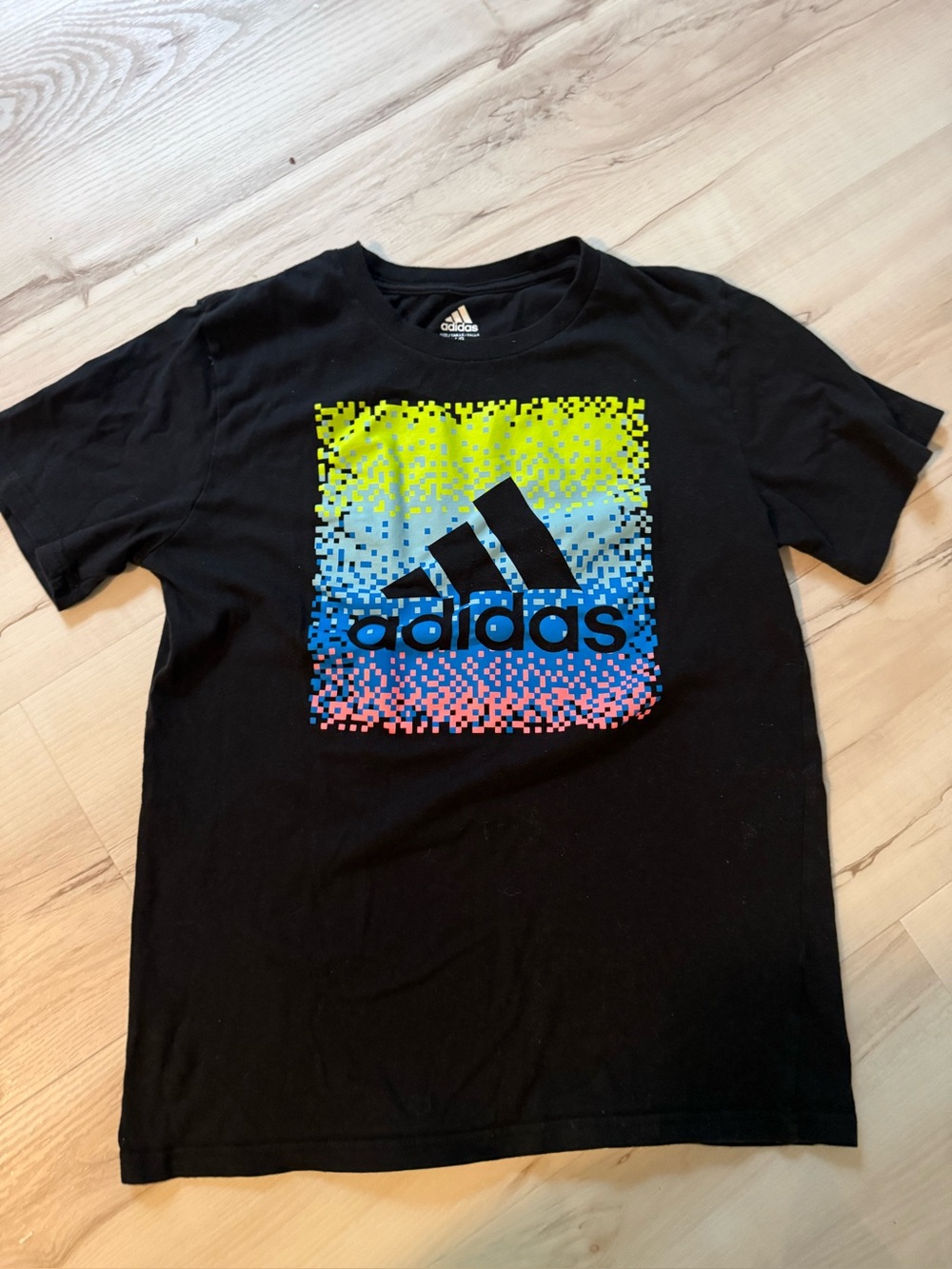 adidas Black Tee with Neon Pixel Gradient Logo